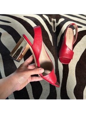 Donald J Pliner Ella Leather Heeled Slingback Sandals Sz 9 Square Toe